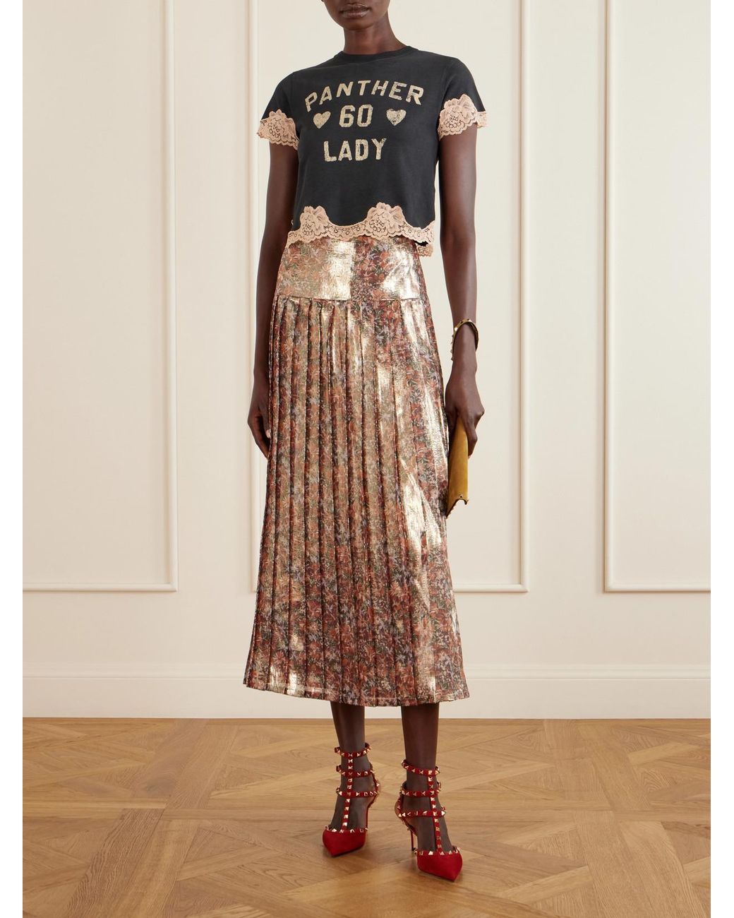 Valentino Garavani Brown Floral-Print Silk-Blend Midi Skirt