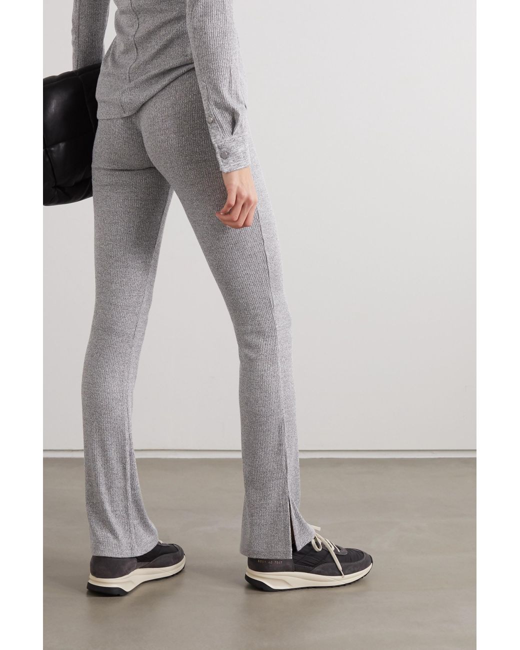 Stretch-knit Flared Pants in Grey 
