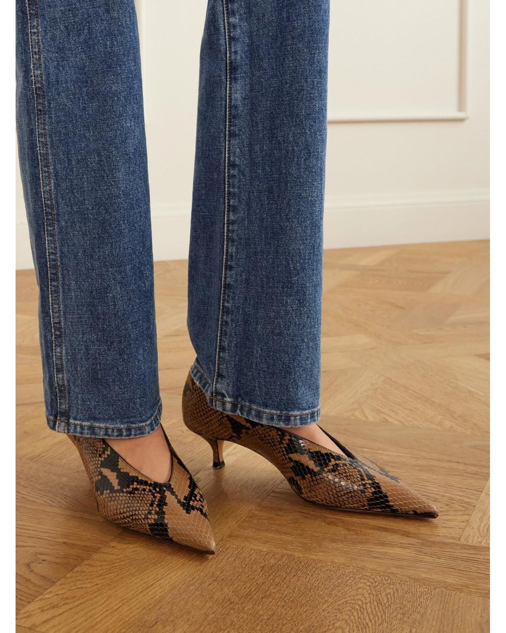 Le Monde Beryl Natural Babouche 40 Snake-Effect Leather Pumps