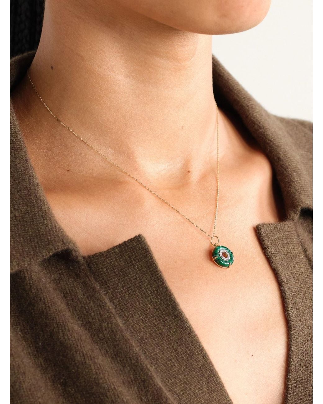 Mateo Natural Donut 14-Karat, Malachite And Diamond Necklace