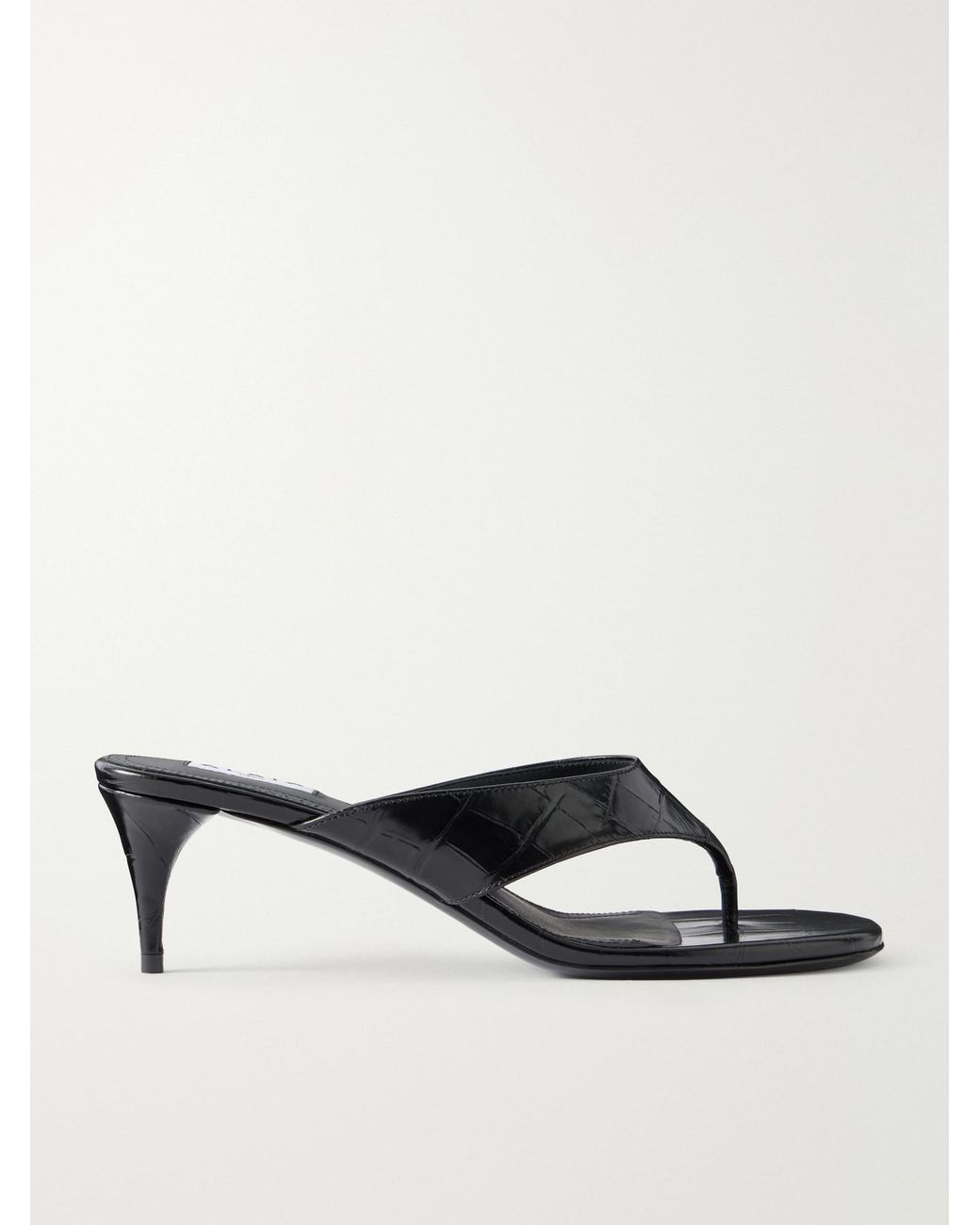 Alaïa Black Infra 55 Croc-Effect Leather Thong Sandals