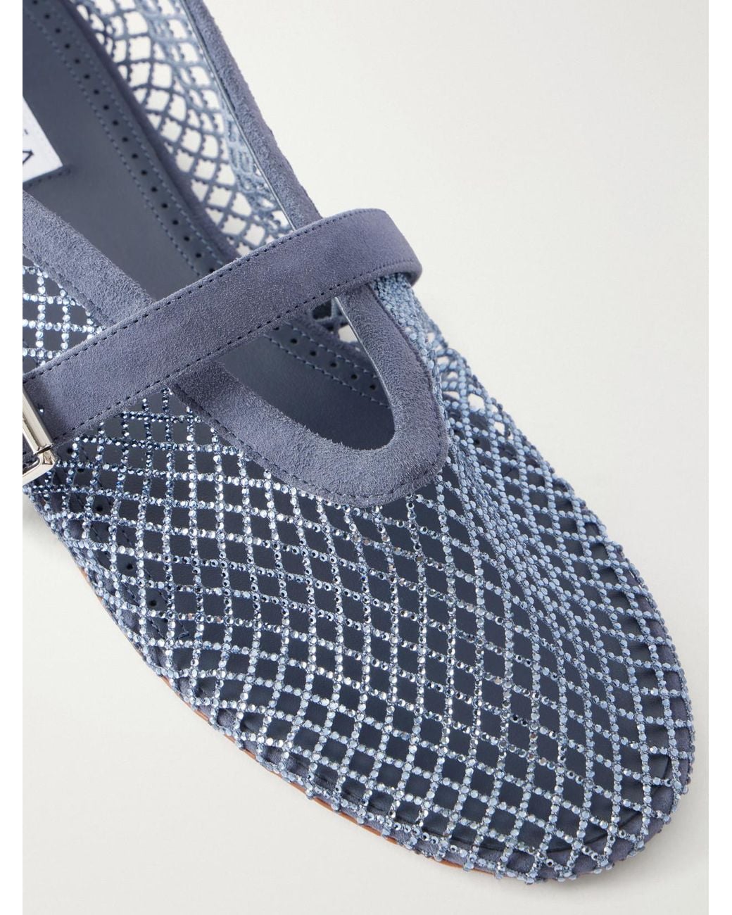 Alaïa Blue La Ballerine Crystal-Embellished Suede-Trimmed Mesh Ballet Flats