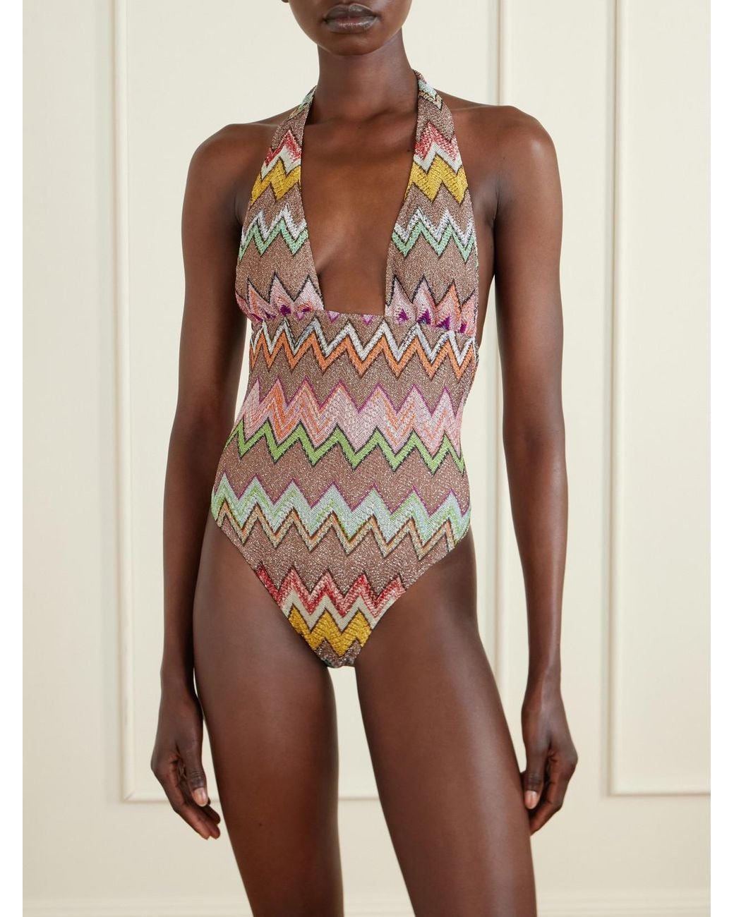 Missoni White Striped Metallic One-Piece Swimsuit