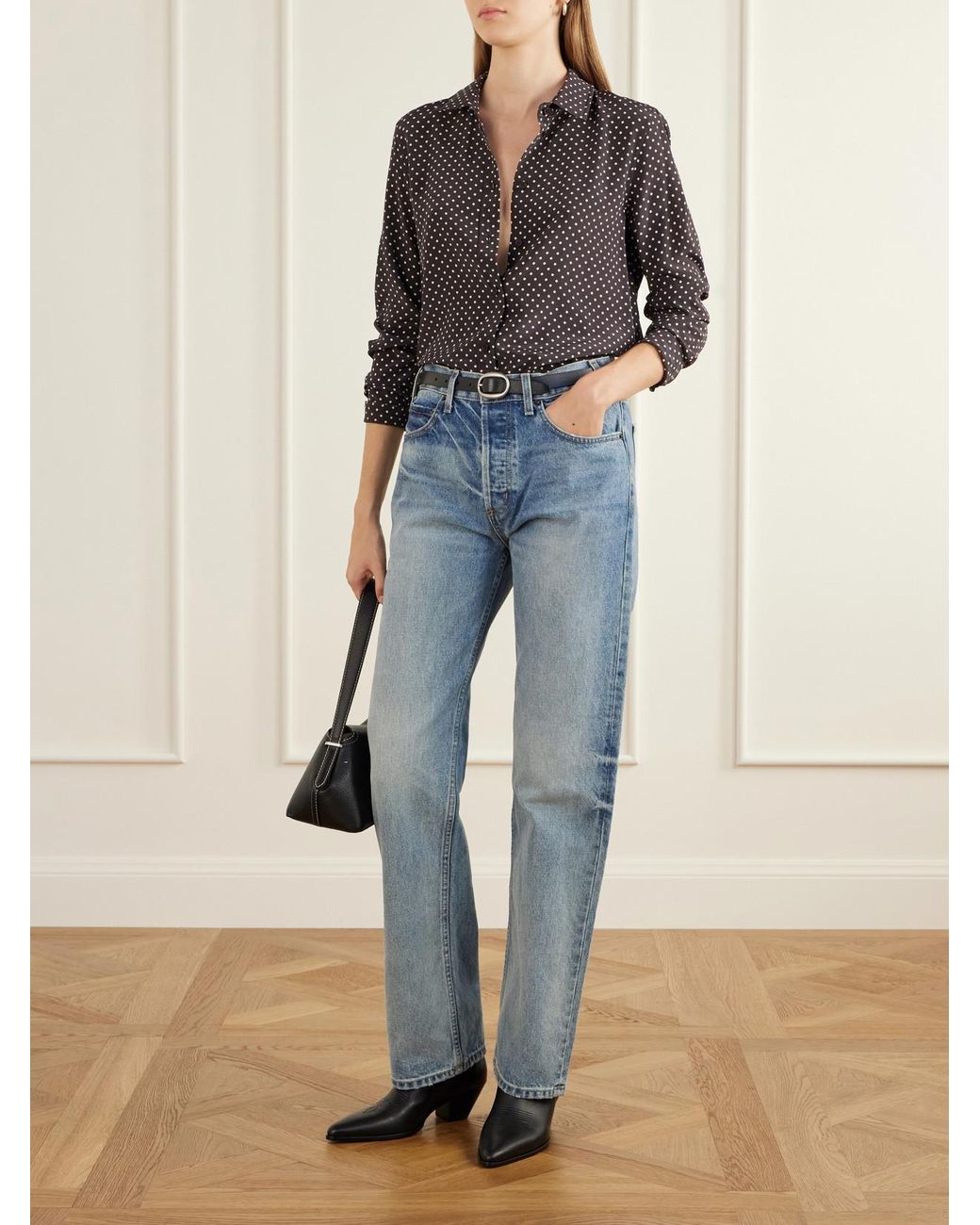 Nili Lotan Black Gaia Polk-Dot Silk-Crepe De Chine Shirt