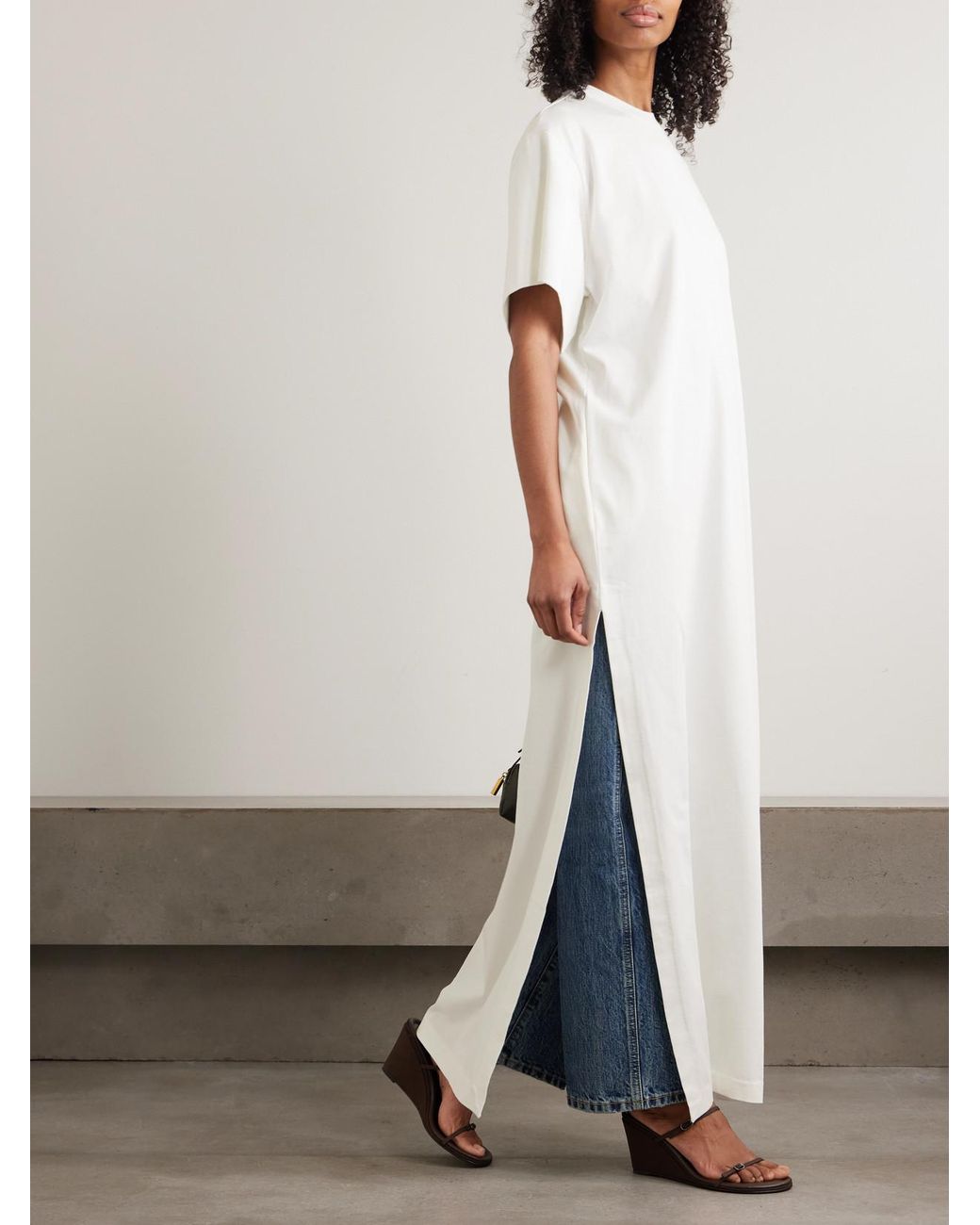 RÙADH White Braun Embroidered Organic Cotton-Jersey Maxi Dress
