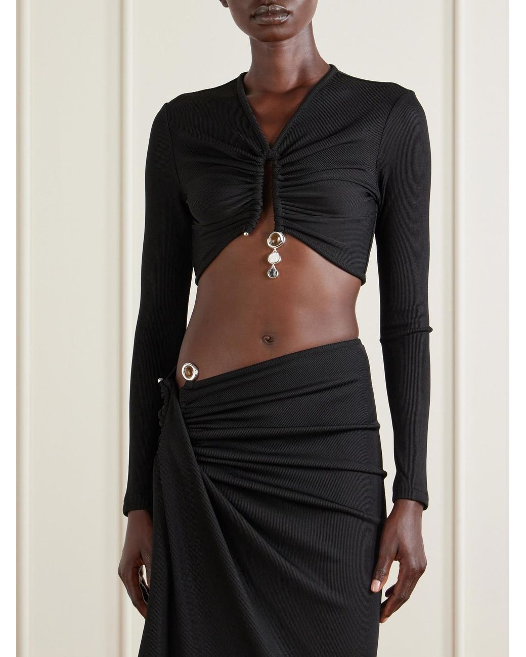 Christopher Esber Black Droplet Crystal-Embellished Ribbed Blouse