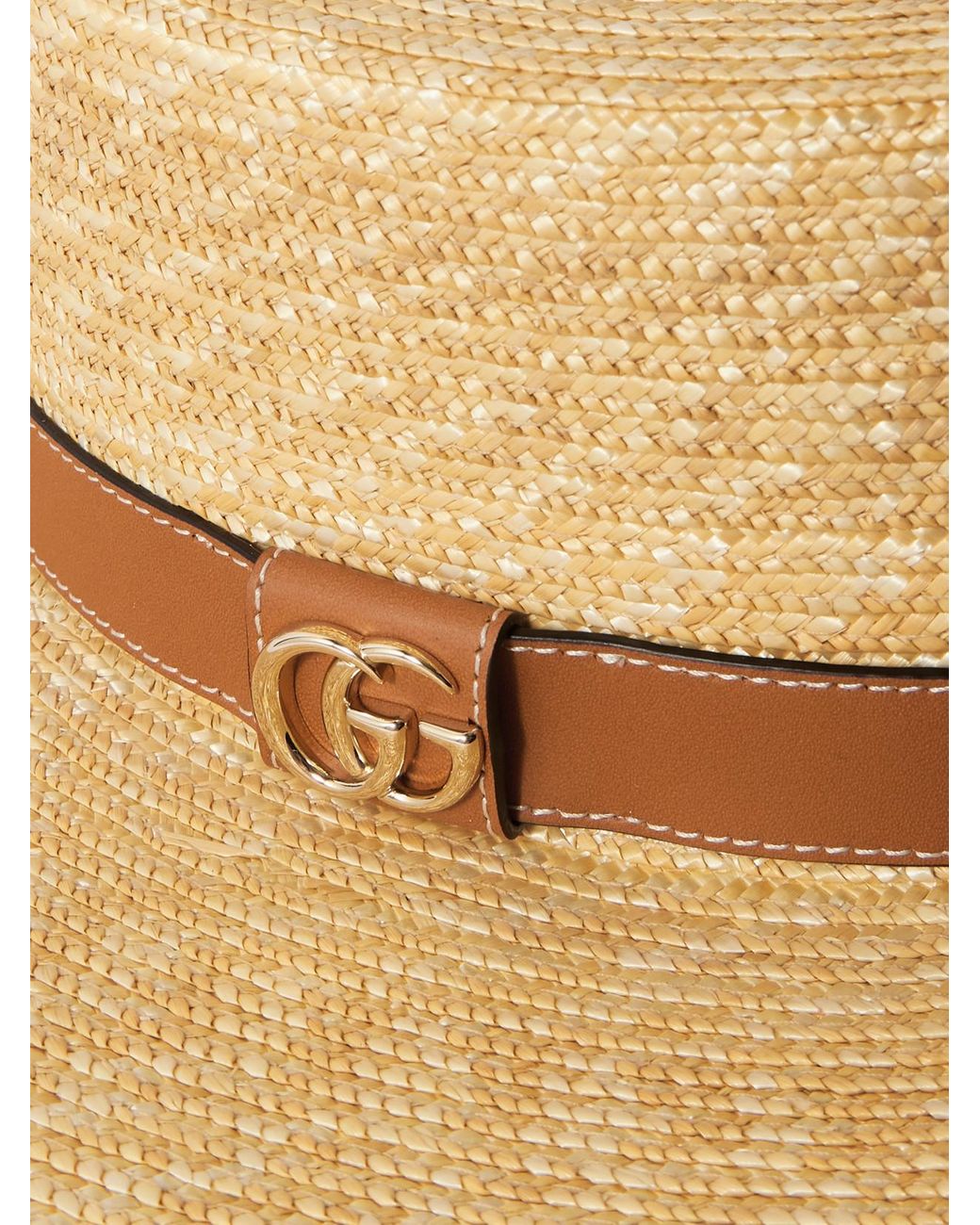 Gucci Natural Leather-Trimmed Straw Hat