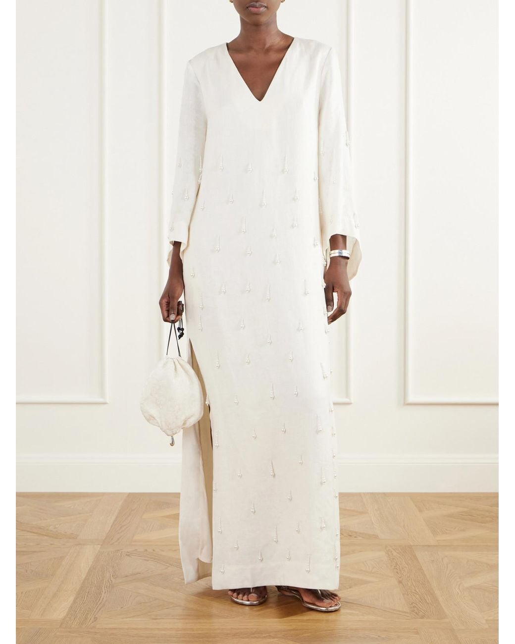 ANDRES OTALORA White Velar Embellished Linen-Woven Maxi Dress