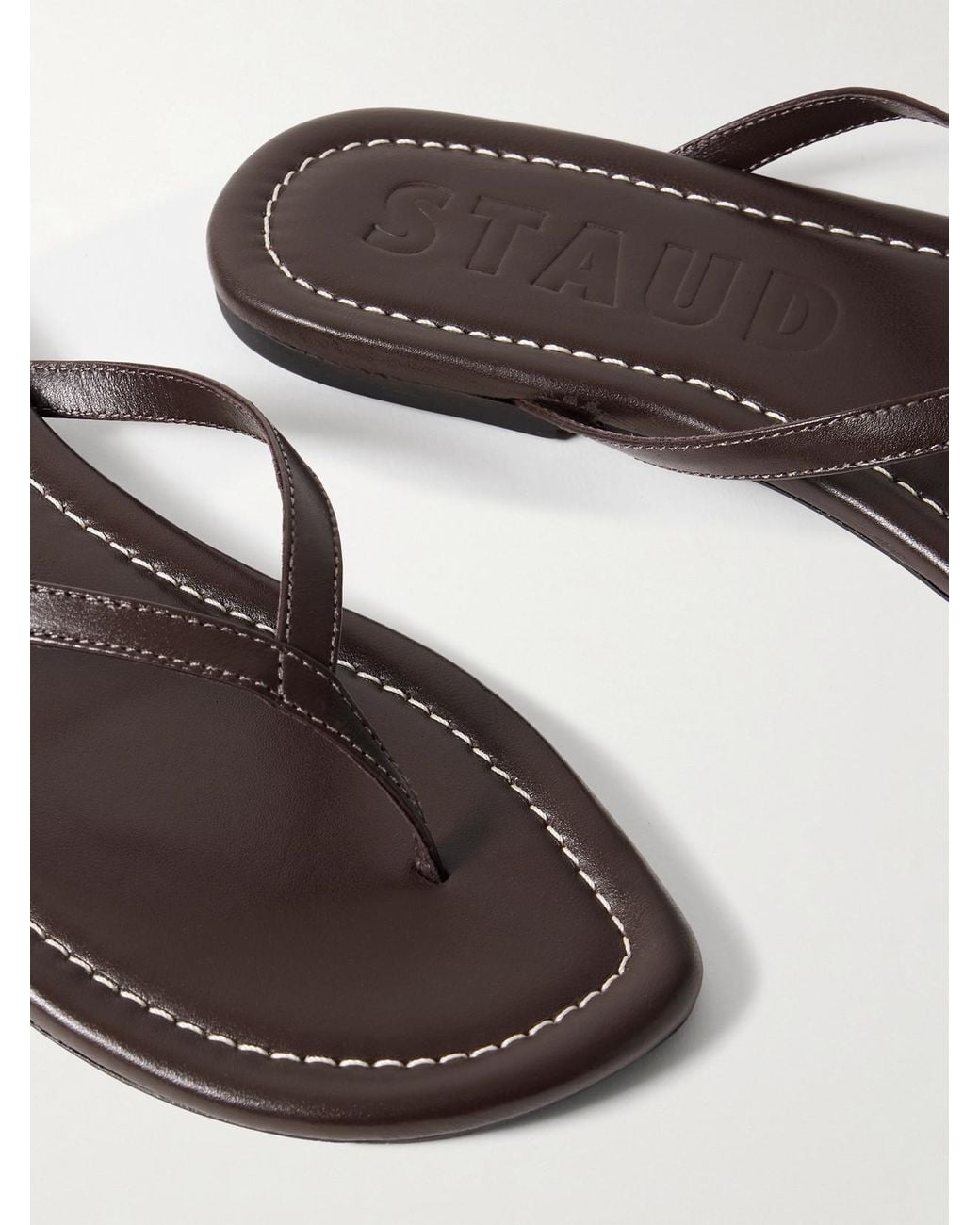 Staud Brown Freja Leather Flip Flops