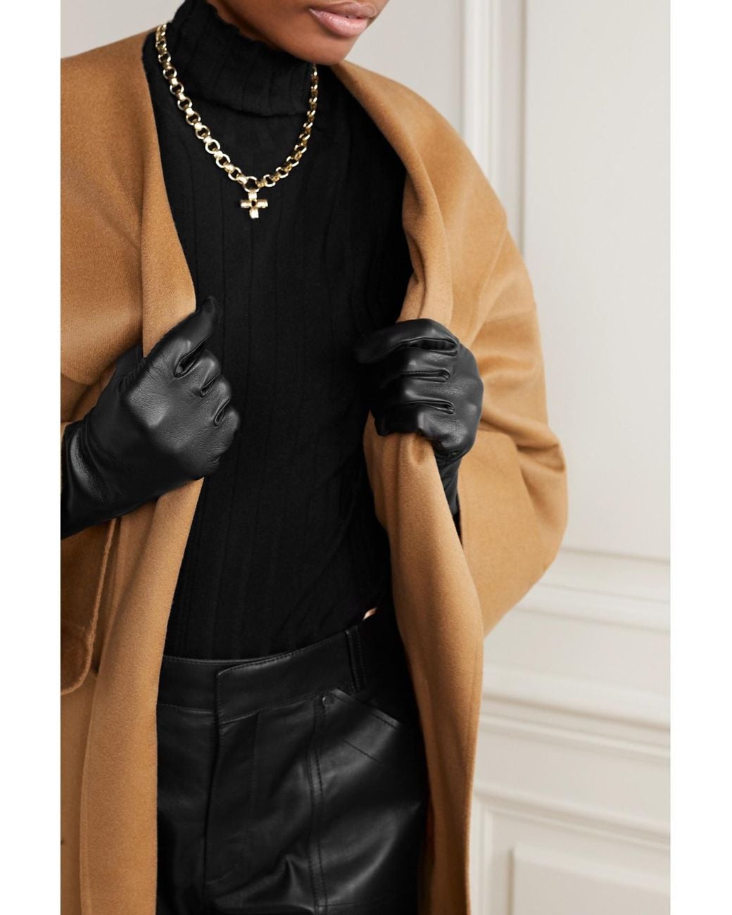 Agnelle Black Celia Leather Gloves