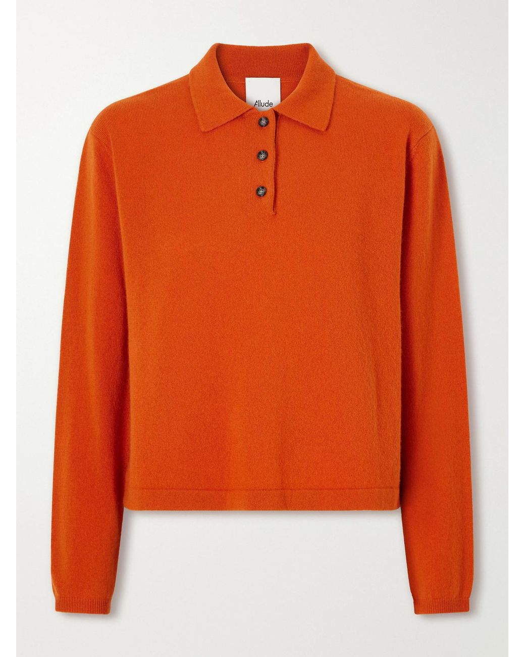 Allude Orange Cashmere Polo Sweater