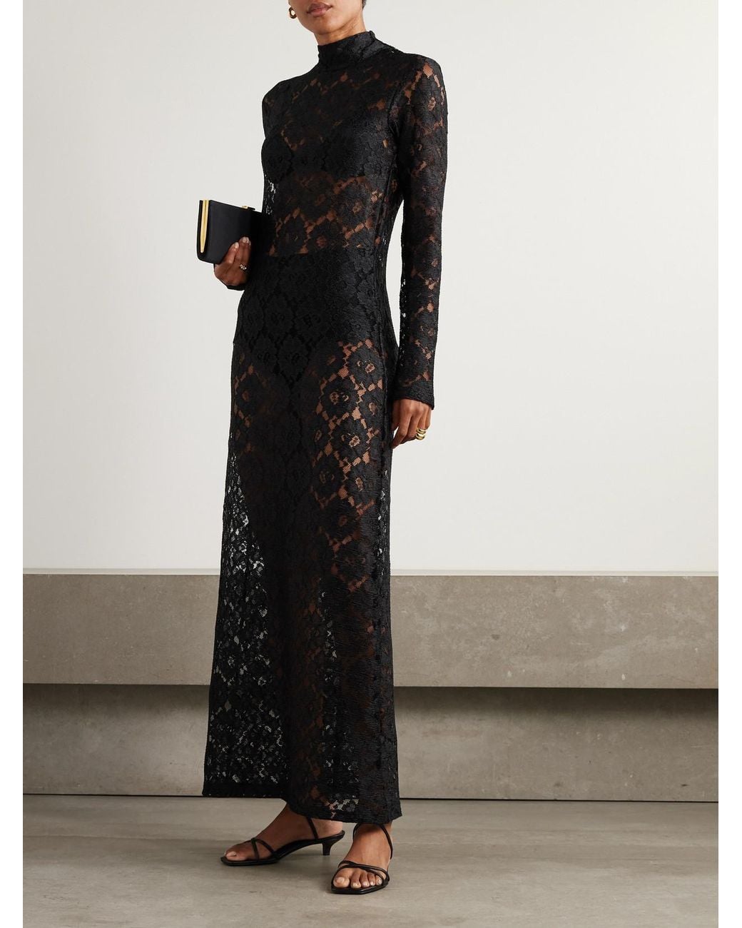 chinese dress ladies Flowing raw dress dress with lace in black