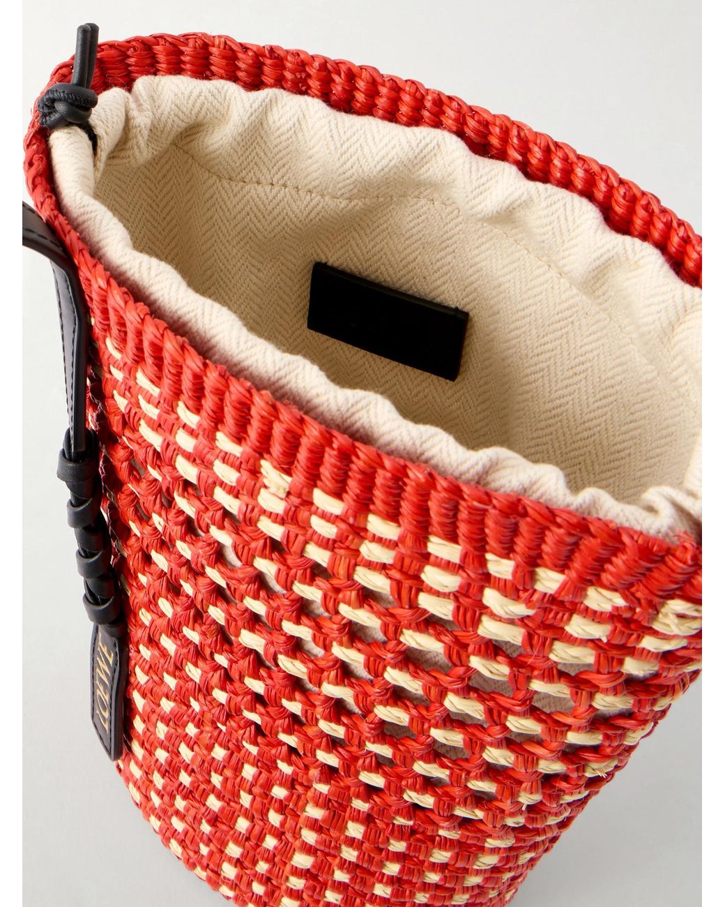 Loewe Red Paula's Ibiza Braid Leather-Trimmed Raffia Shoulder Bag