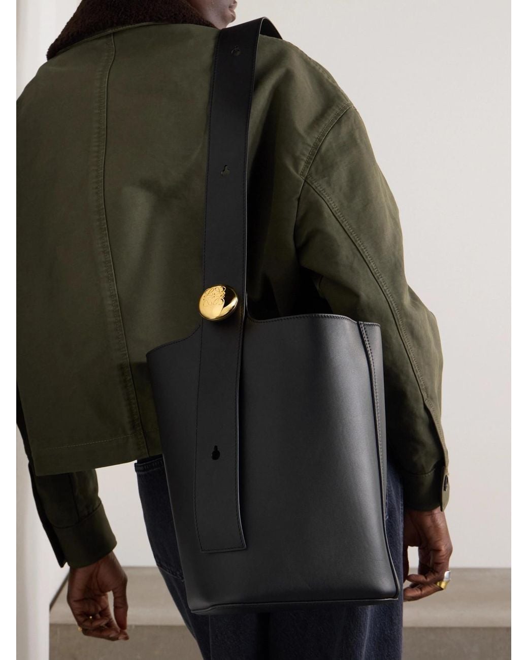Loewe White Pebble Embellished Leather Bucket Bag