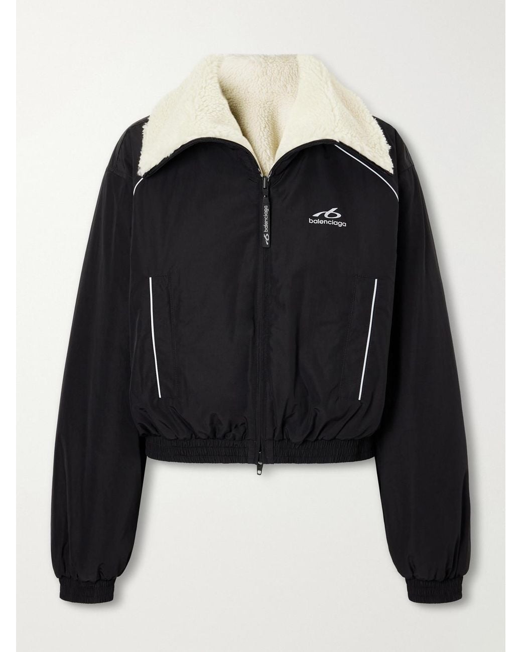 Balenciaga Black Cropped Plush-Trimmed Coated Cotton-Blend Shell Ski Jacket