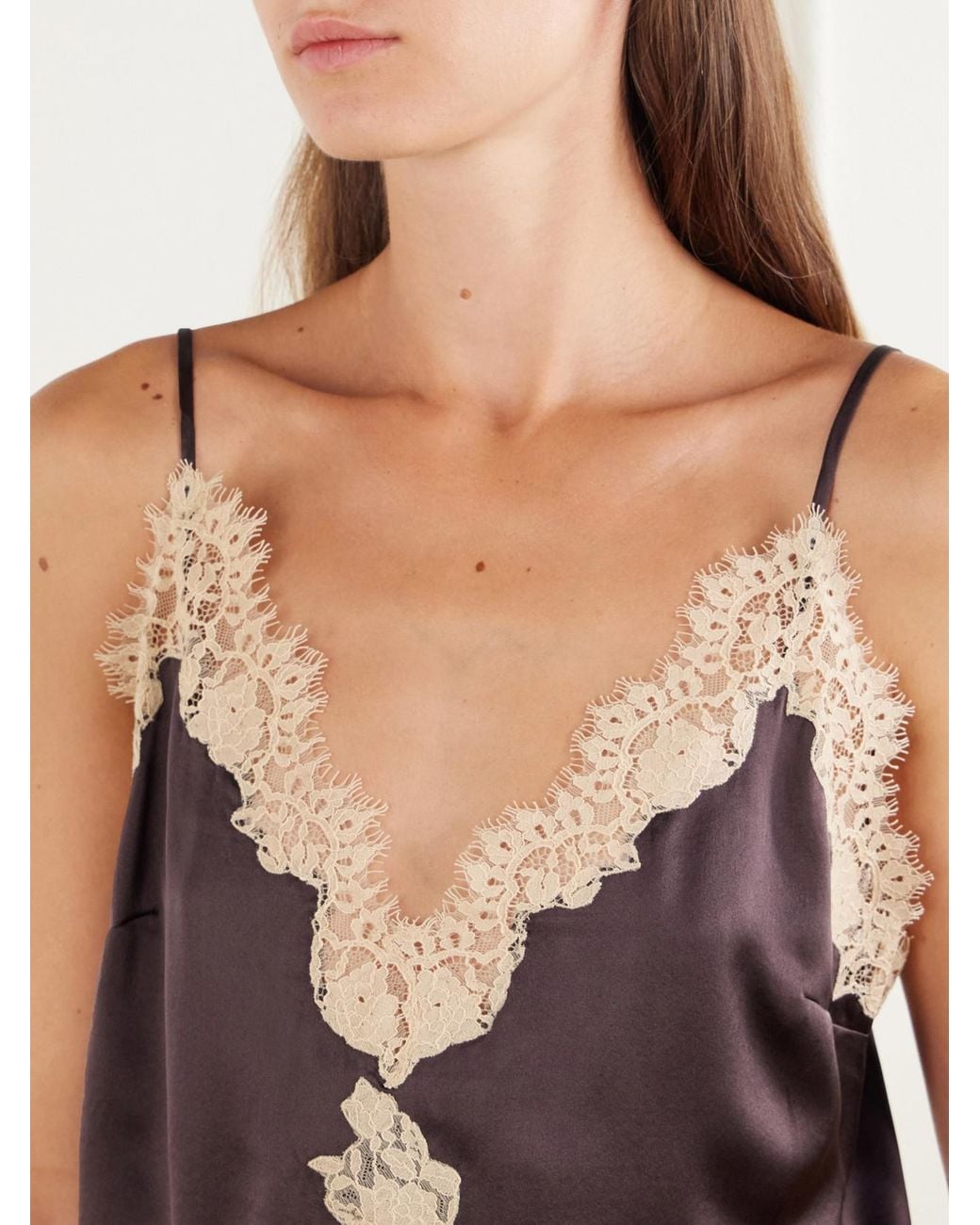 Doen Purple Kira Lace-Trimmed Silk-Satin Cami