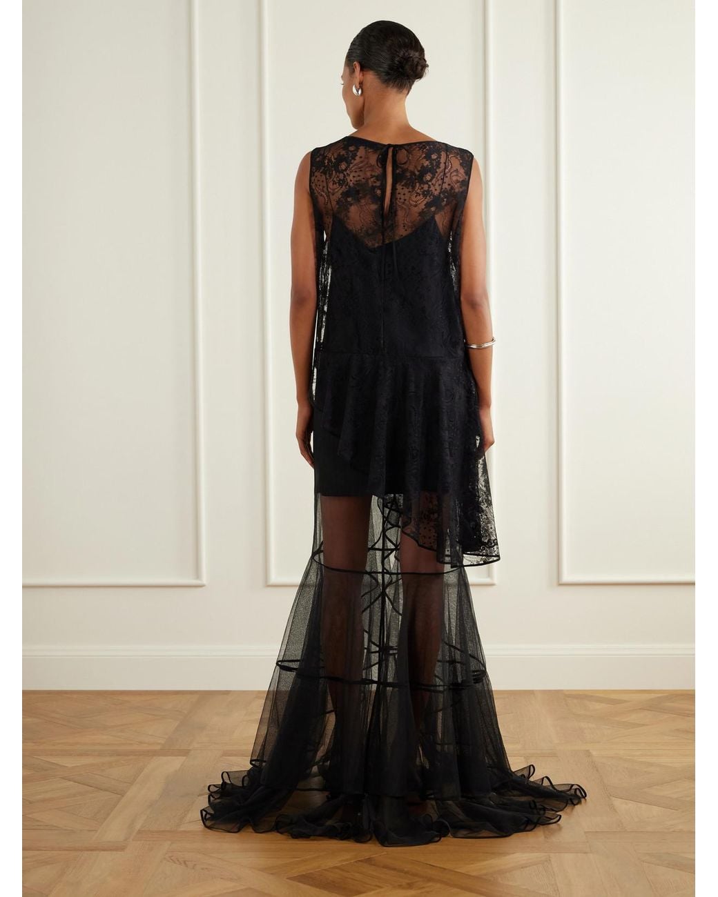 Sharon Wauchob Black Dana Ruffled Tiered Cotton-Blend Lace And Tulle Gown