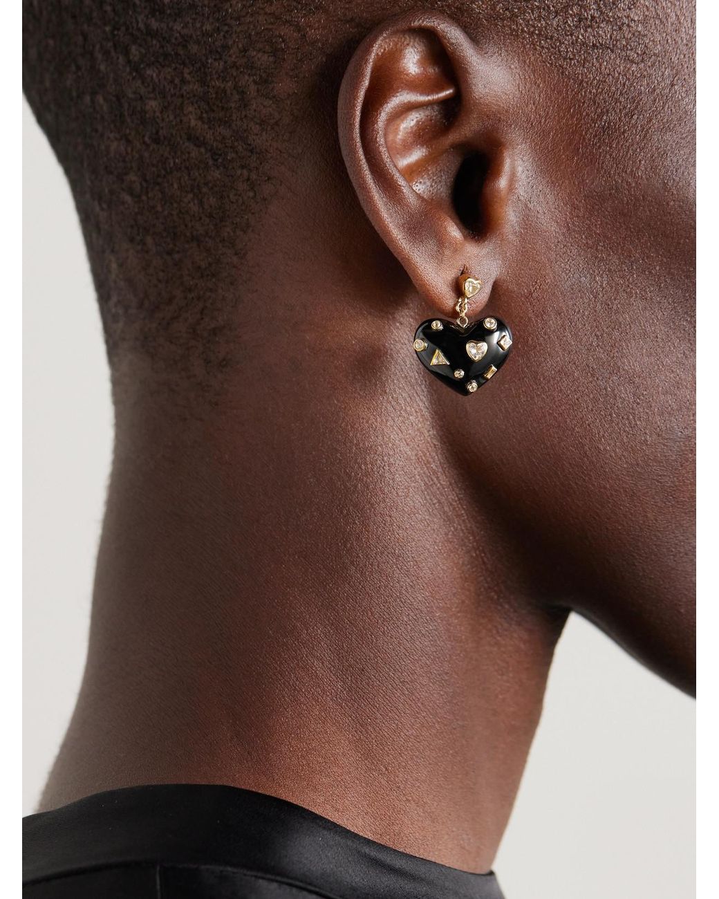 Yvonne Léon Natural Coeur Confettis 9-Karat, Onyx And Topaz Earrings