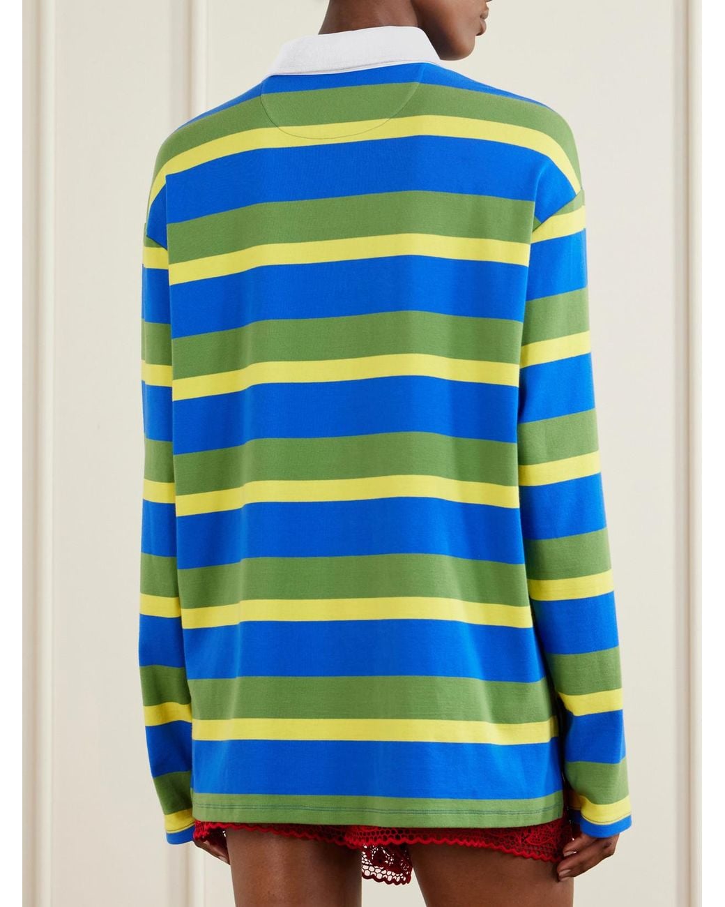 Staud Blue Da Adolfo Gavin Striped Logo-Embroidered Cotton-Blend Shirt