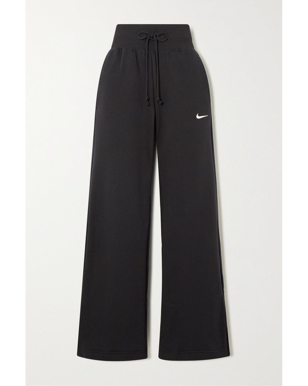 Nike Phoenix Fleece Embroidered Cotton-blend Jersey Wide-leg Track Pants in  Black