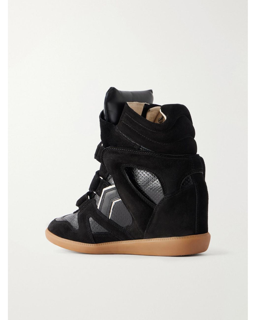 Isabel Marant Black Bekett Suede-Trimmed Snake-Effect Leather Wedge Sneakers