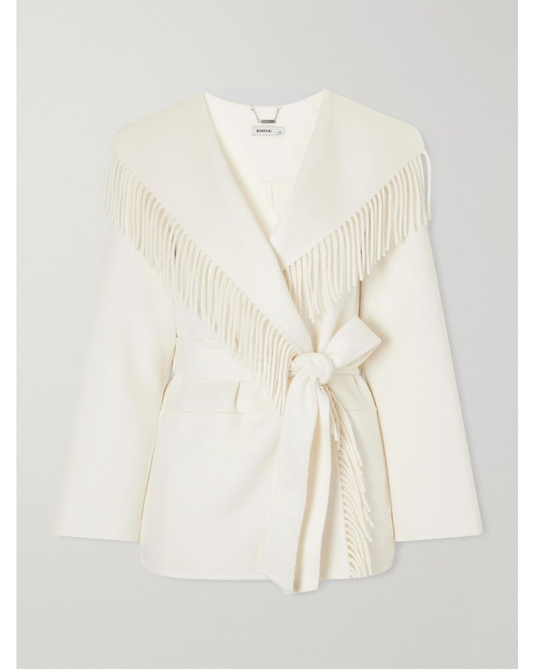 Jonathan Simkhai Natural Rowen Belted Fringed Wool-Blend Jacket