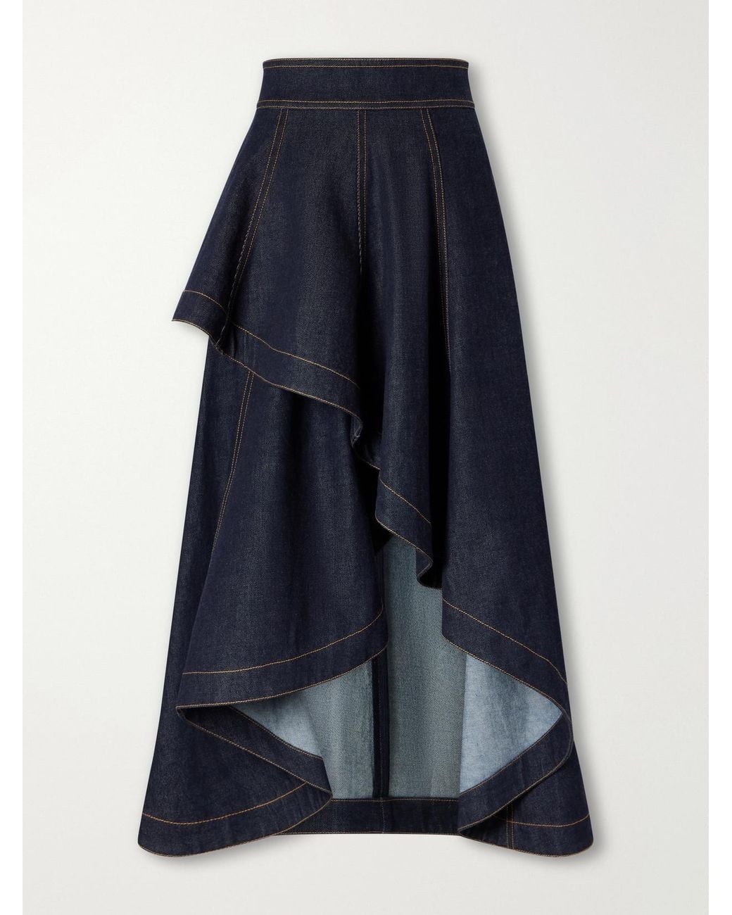 Zimmermann Blue Clash Asymmetric Denim Midi Skirt