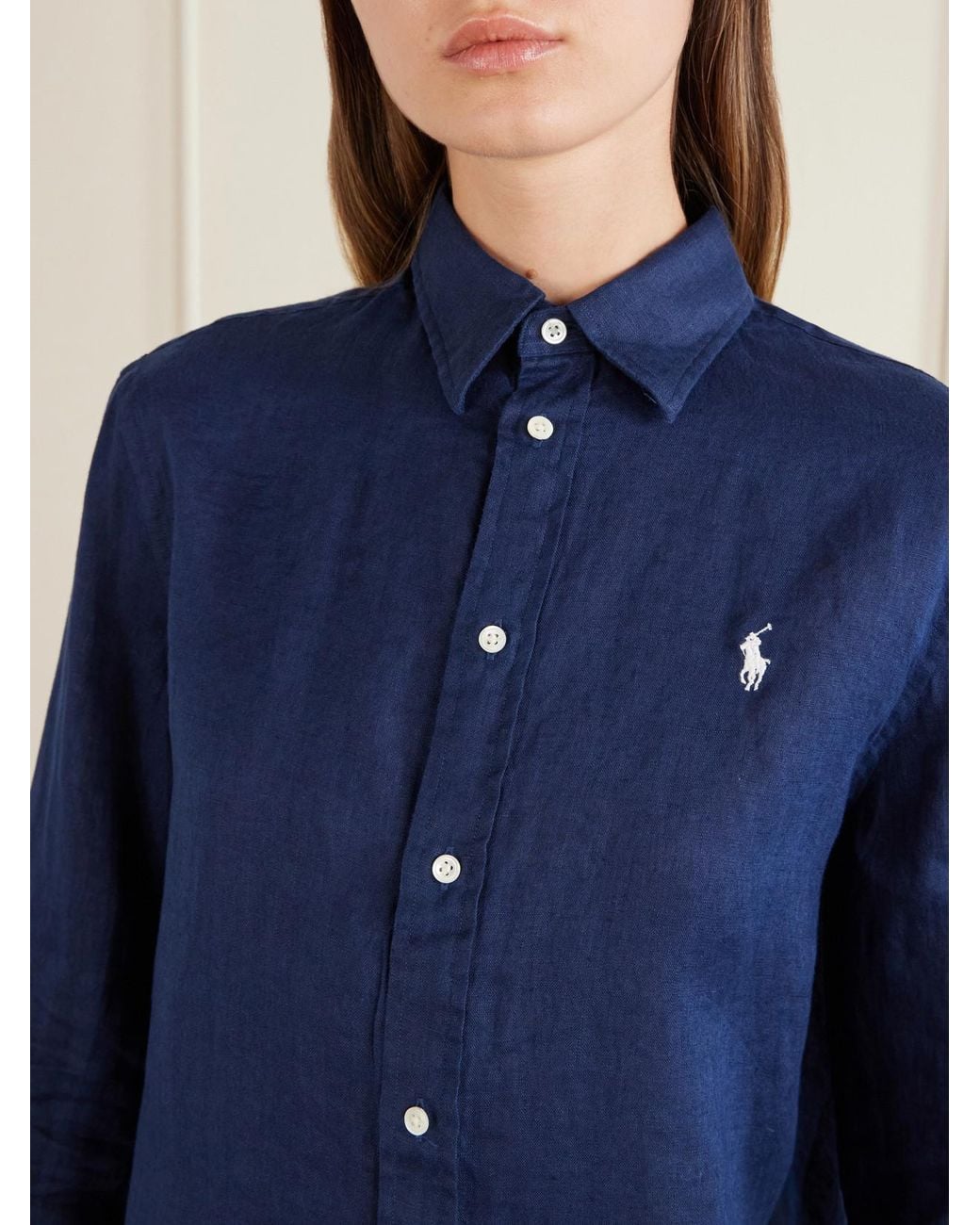 Polo Ralph Lauren Blue Embroidered Linen Shirt
