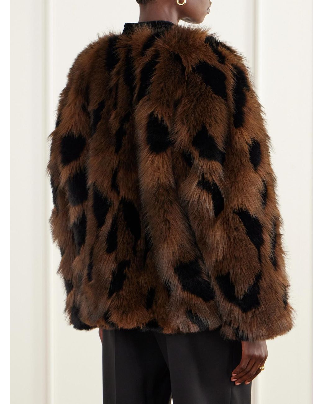 Blazé Milano Brown Chausie Leopard-Pattern Velvet-Trimmed Plush Jacket