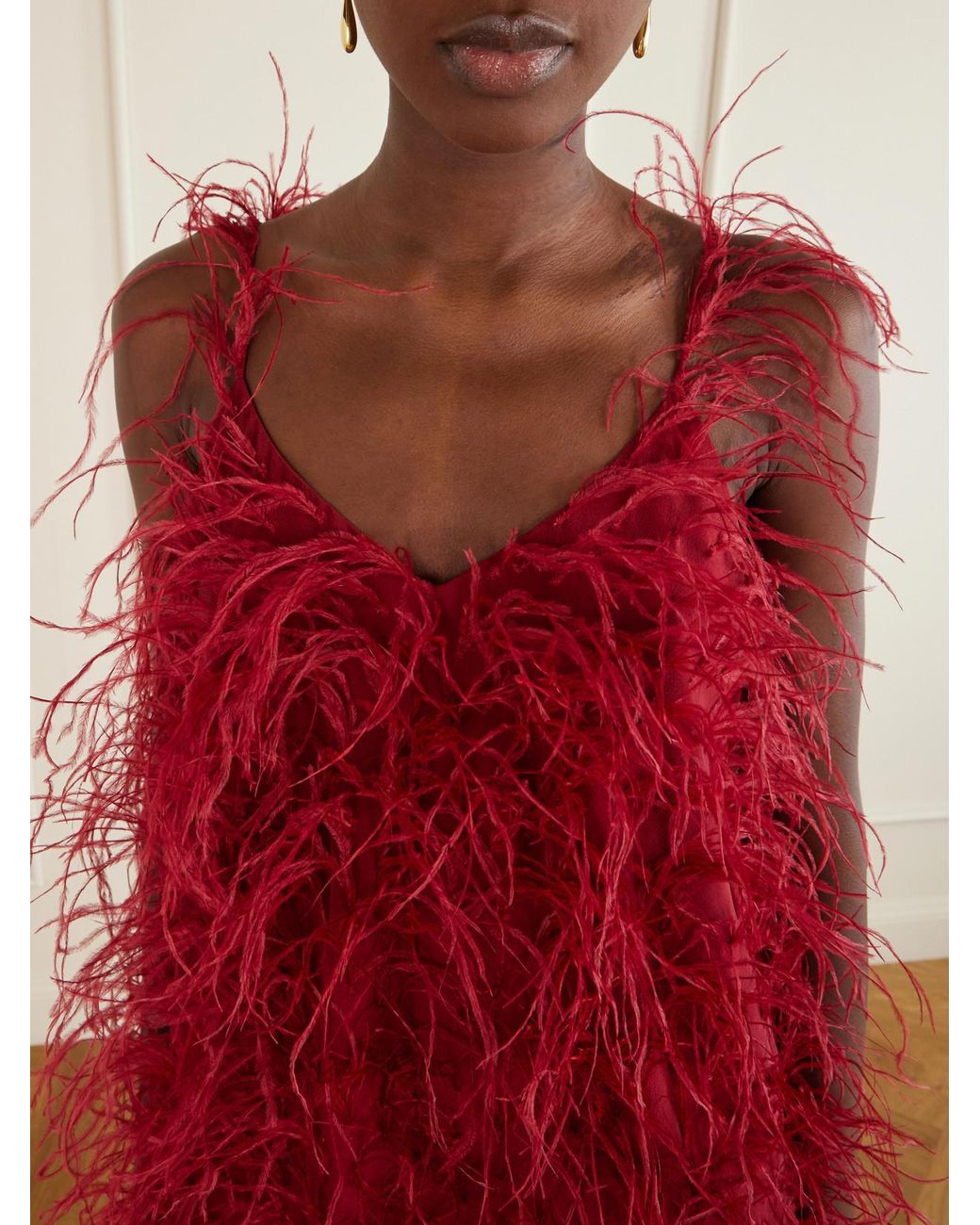 Sharon Wauchob Red Sara Feather-Trimmed Silk-Crepe Mini Dress