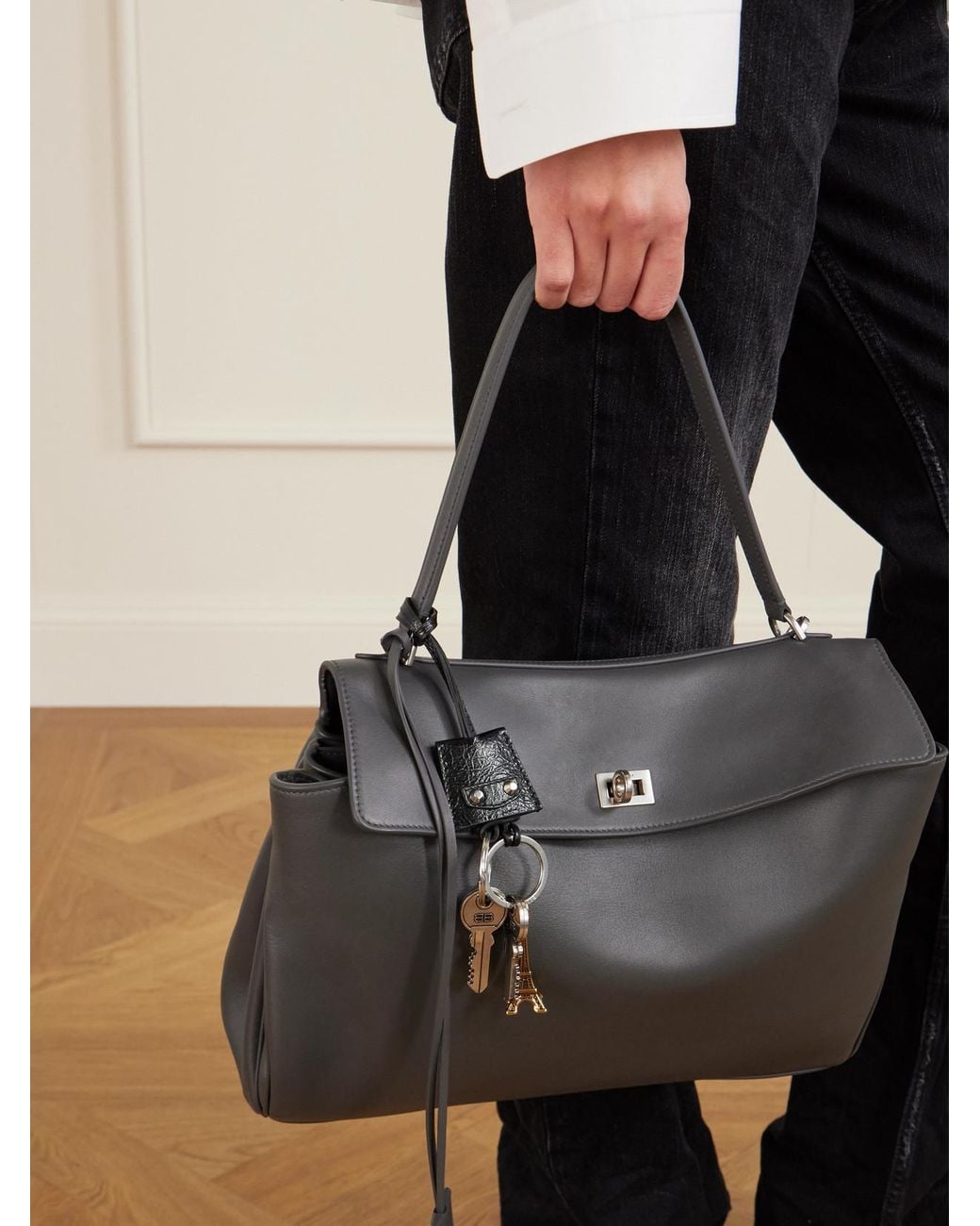 Balenciaga White Le City Eiffel Textured-Leather, And-Tone Bag Charm