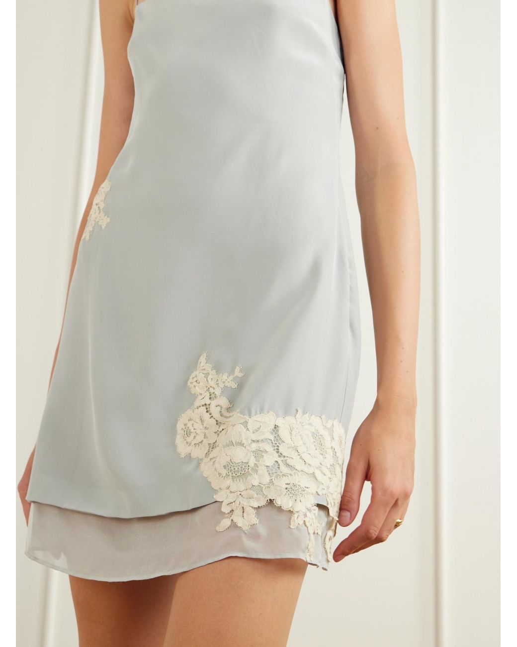 Sir White Noria Lace-Trimmed Silk Crepe De Chine Mini Dress