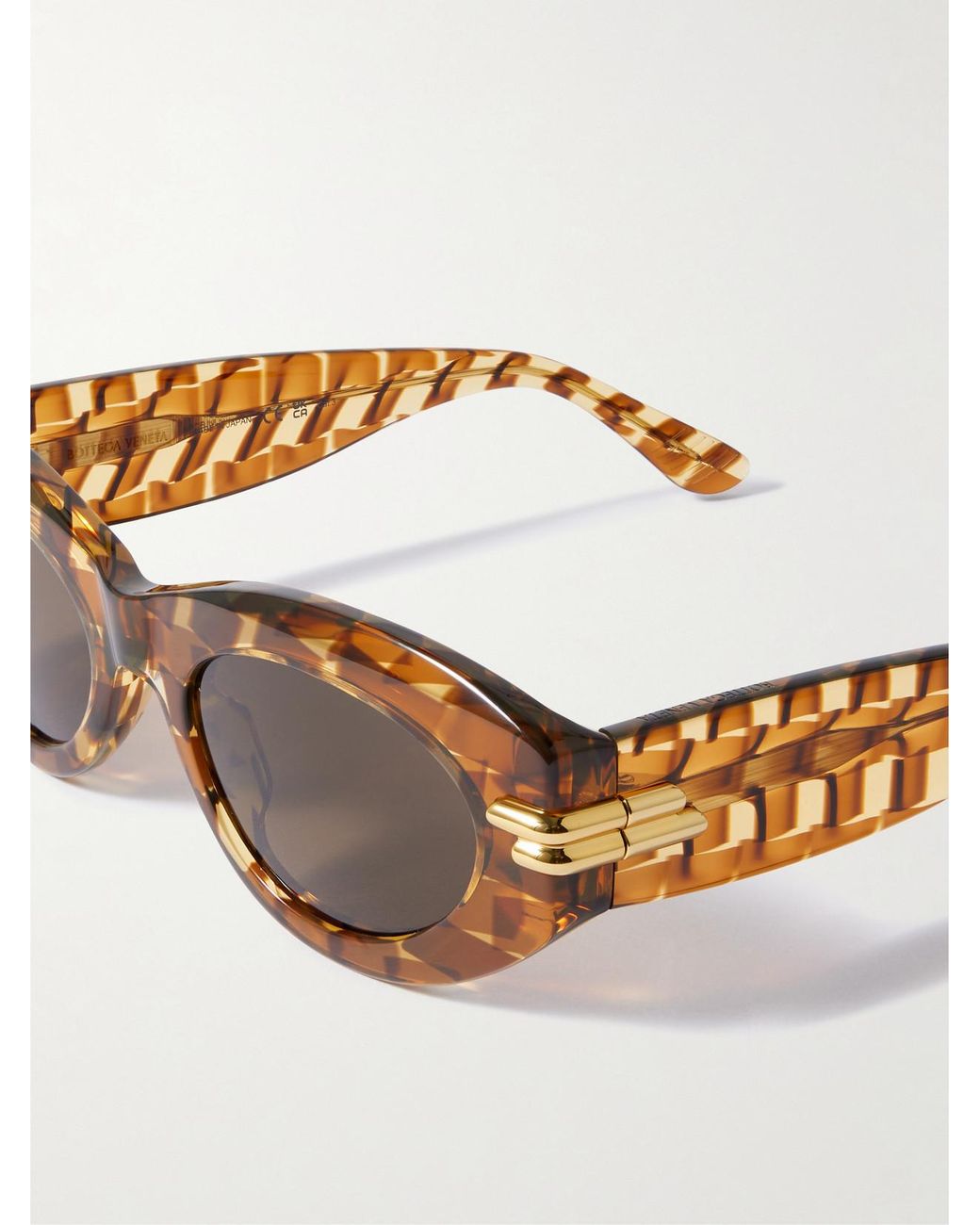 Bottega Veneta Brown Oval-Frame Acetate Tortoiseshell Sunglasses