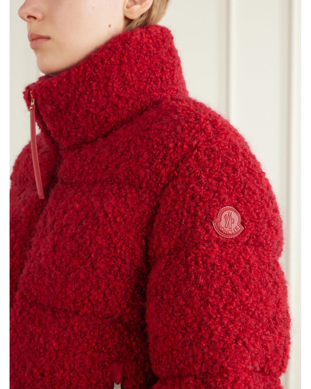 Moncler Red Trascendance Tweed Quilted Down Jacket