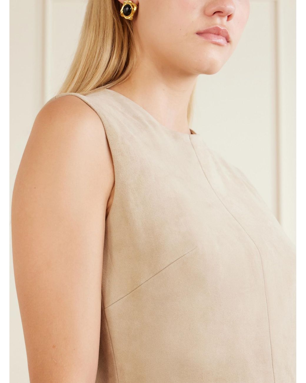 Stouls Natural Eva Paneled Suede Midi Dress