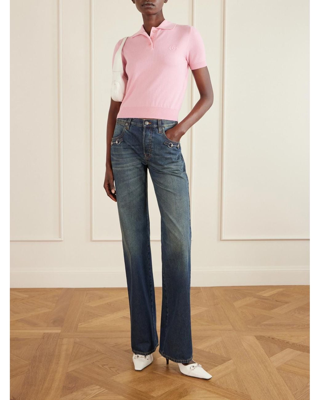 Gucci Pink Embroidered Wool Polo Sweater