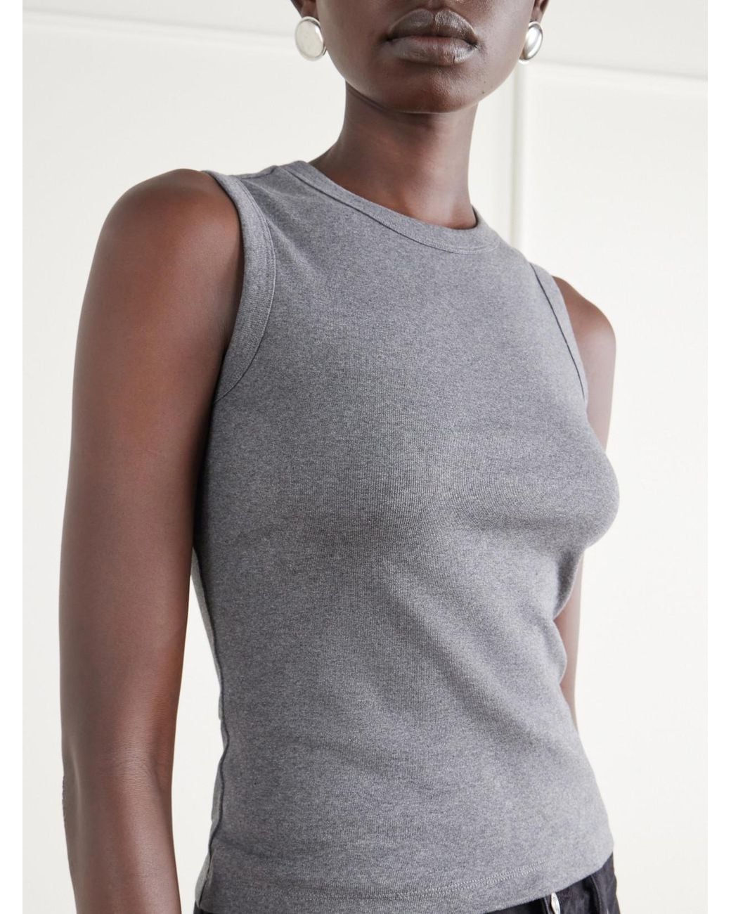 Flore Flore Gray Esmé Ribbed Organic Cotton-Jersey Tank