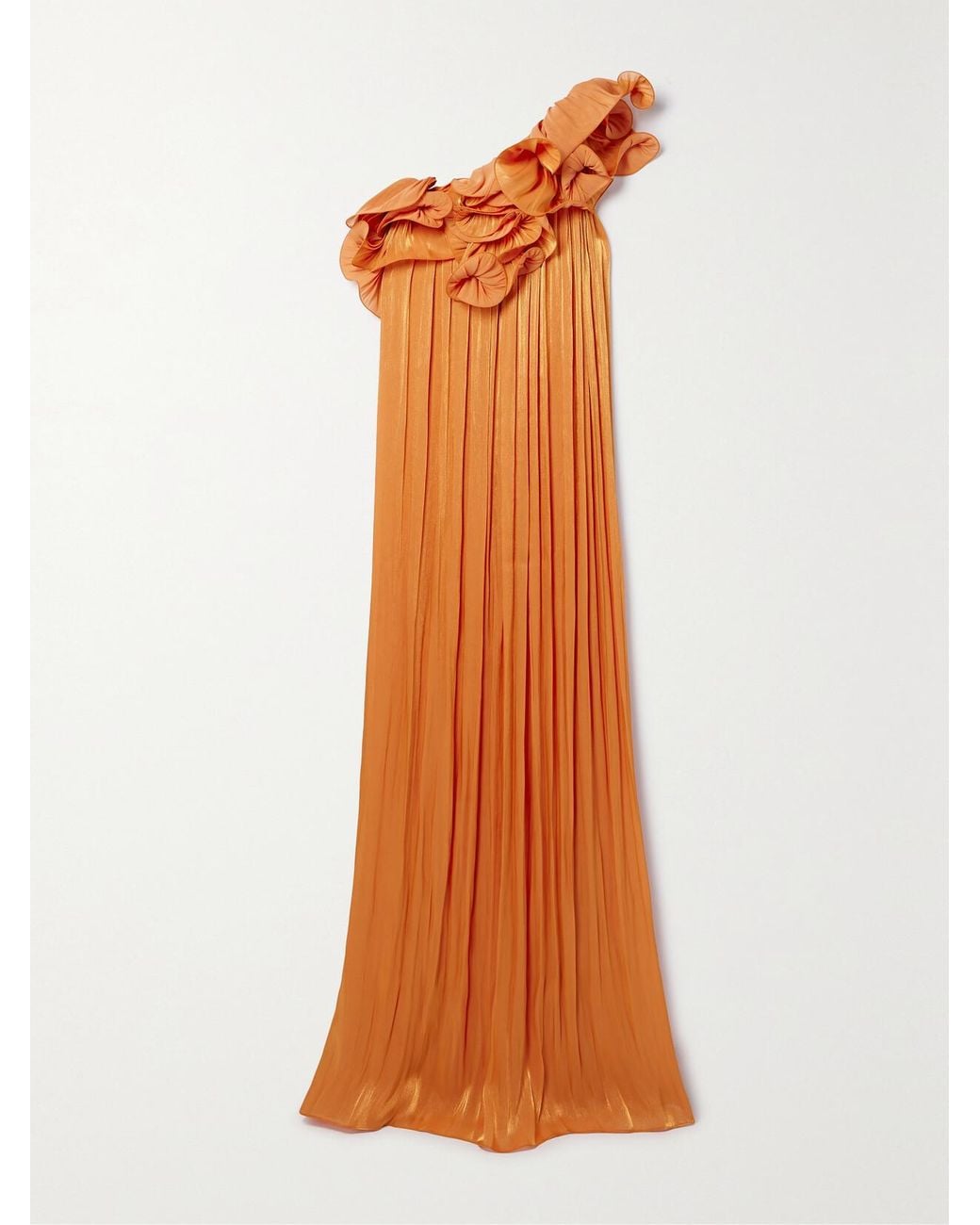 Costarellos One-Shoulder Appliqud Lam Gown in Orange | Lyst Australia