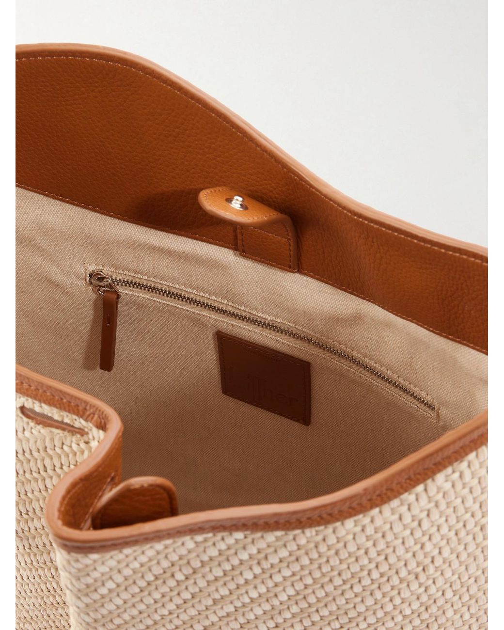 Liffner Natural Buckled Leather-Trimmed Woven Raffia Shoulder Bag