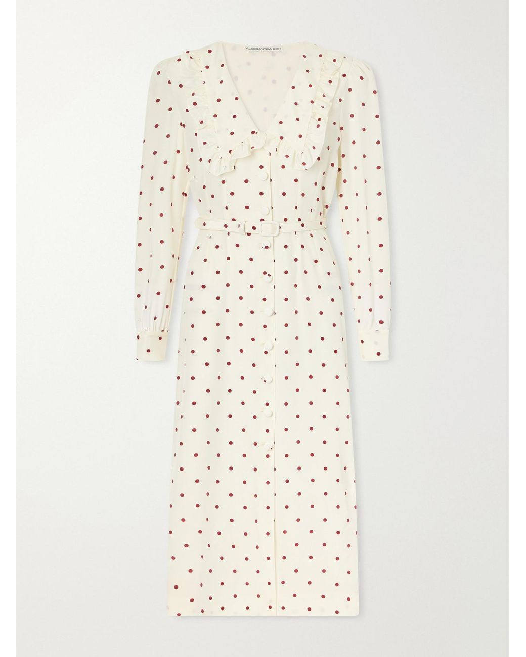 Alessandra Rich Natural Belted Polka-Dot Silk-Crepe Midi Dress