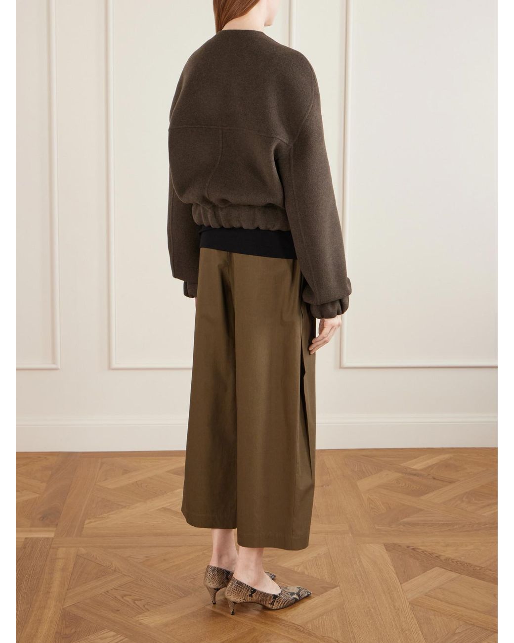 Khaite Brown Cordan Cropped Wool Bomber Jacket