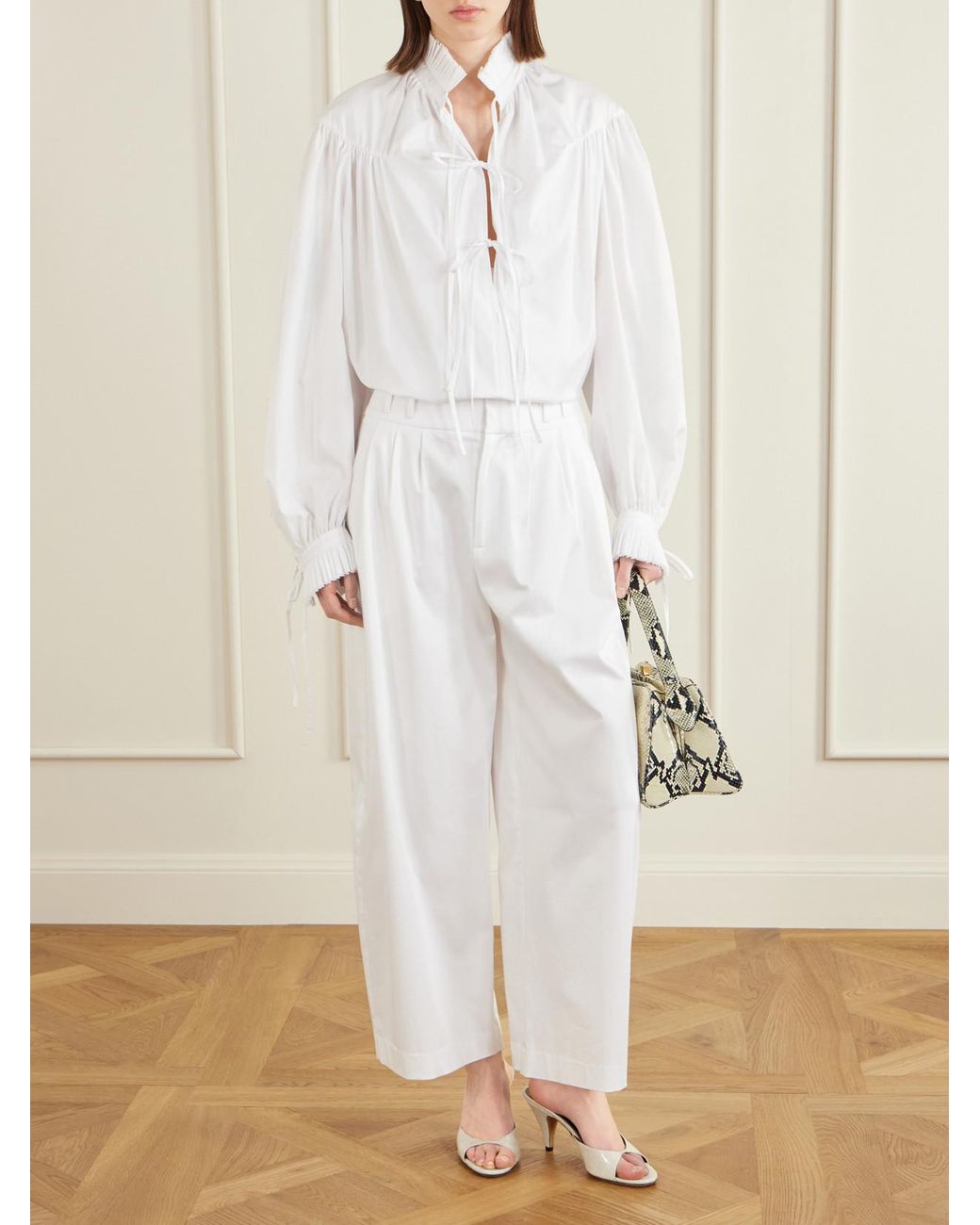 Altuzarra White Wilson Pleated Cotton Wide-Leg Pants