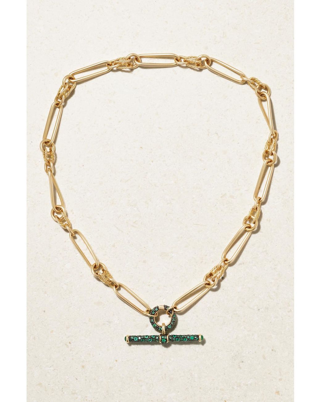 Lucy Delius Natural Twisted Link Connection 14-Karat Emerald Necklace