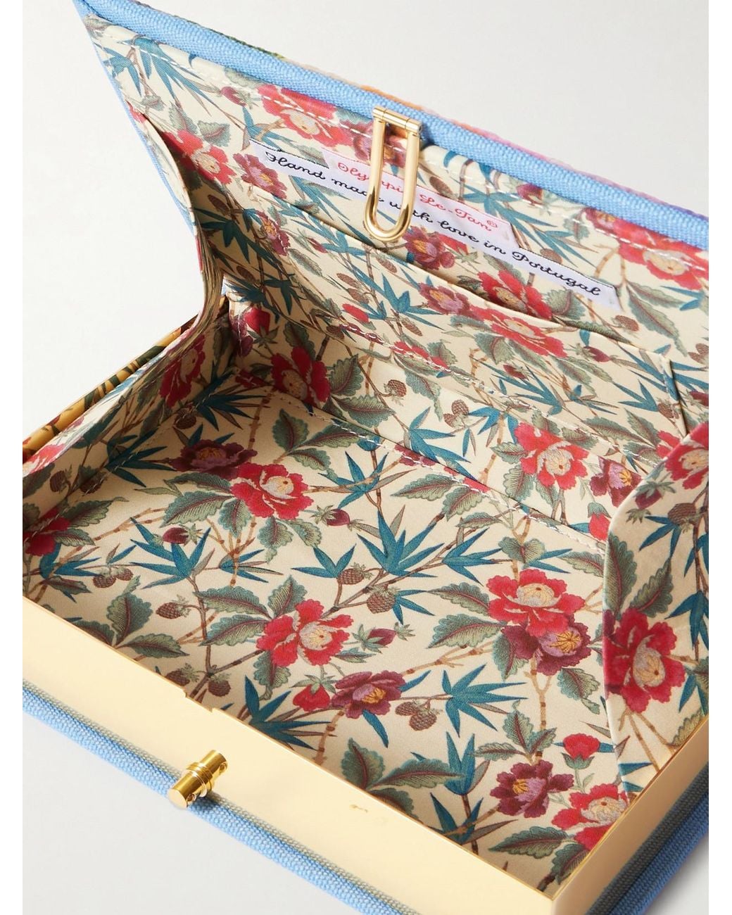 Olympia Le-Tan Green Paris Mon Amour Embroidered Appliquéd Canvas Clutch