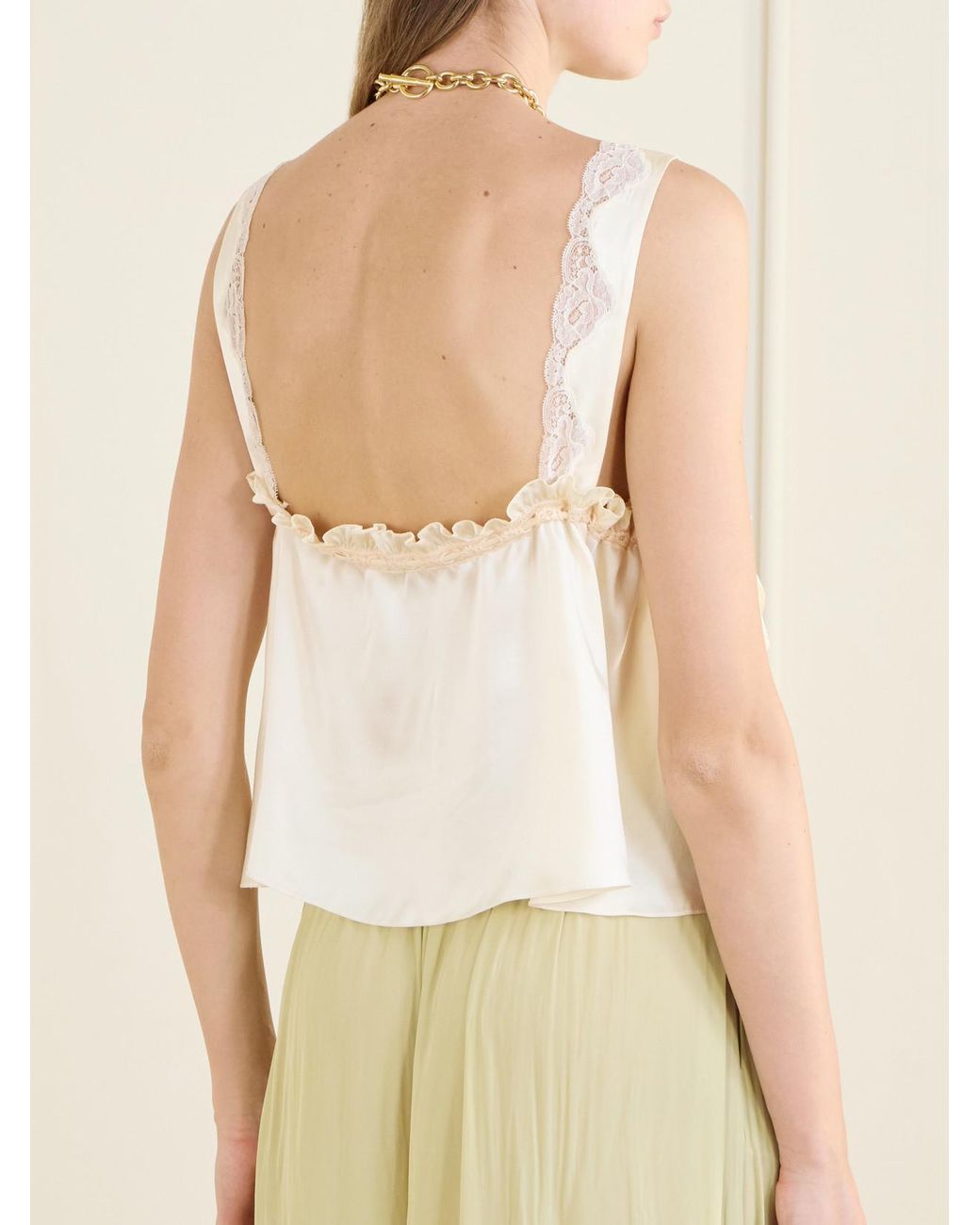 Chloé Natural Lace-Trimmed Silk-Satin Cami