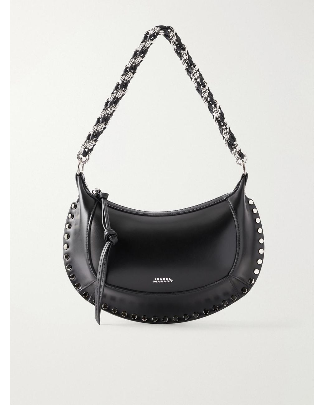 Isabel Marant Black Oskan Moon Studded Leather Shoulder Bag