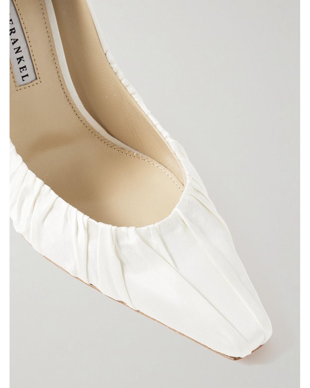 Danielle Frankel White Nala Ruched Satin Pumps
