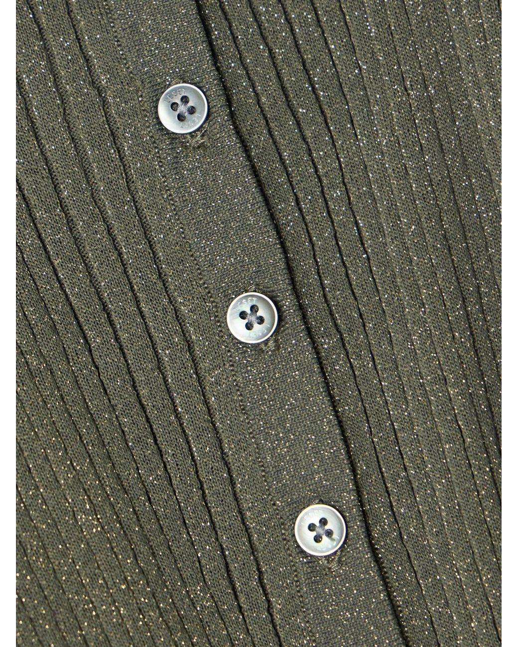 Leset Green Blake Ribbed Lurex Cardigan