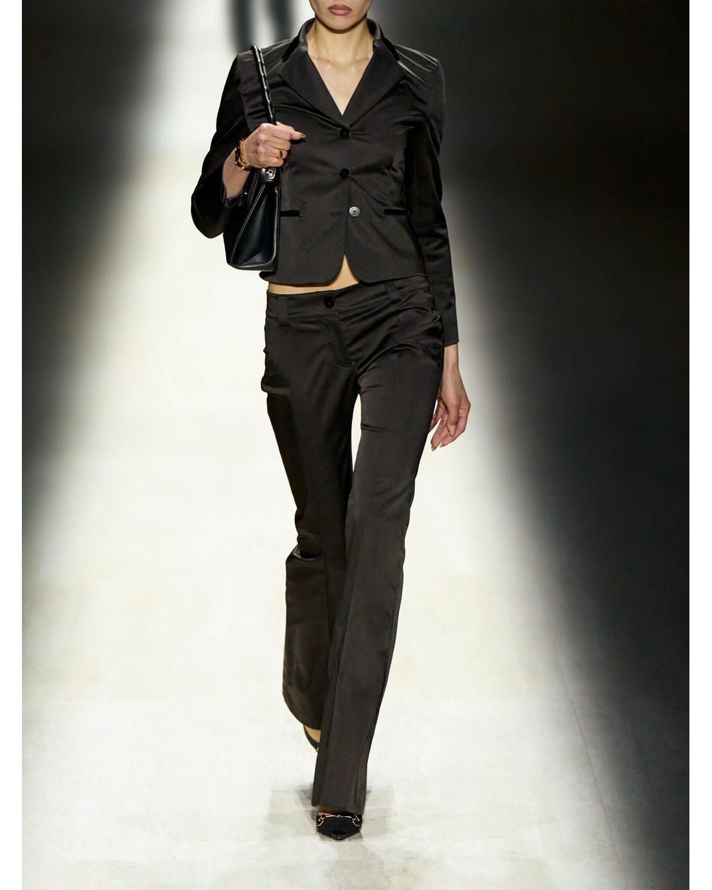 Gucci Black Low-Rise Satin Slim-Fit Pants