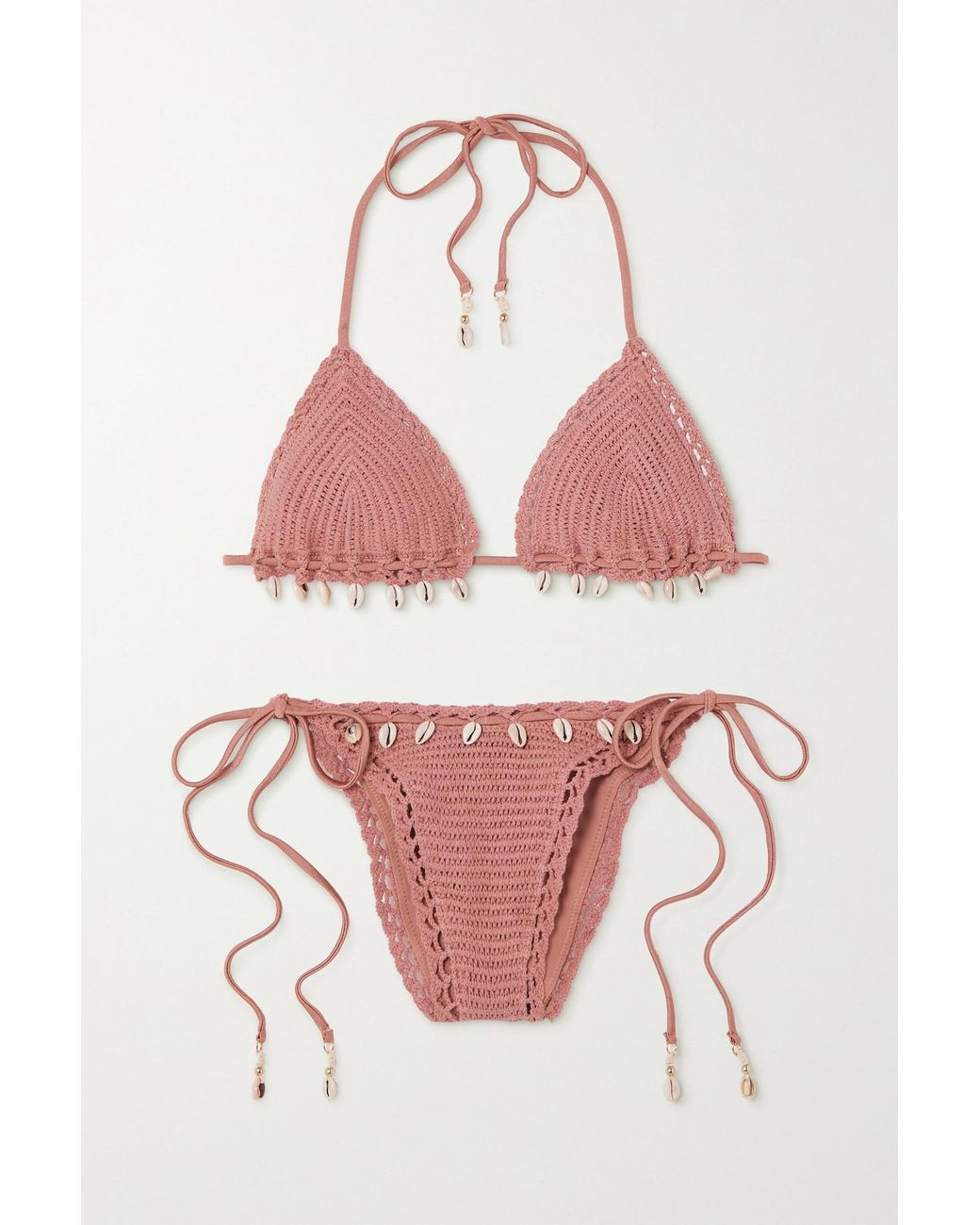 Zimmermann Cassia Rose Shell-embellished Crochet-knit Bikini in Natural |  Lyst Canada